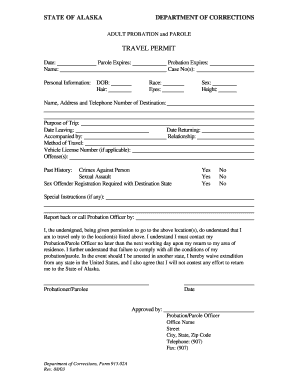 TRAVEL PERMIT Alaska Department of Corrections Correct State Ak  Form