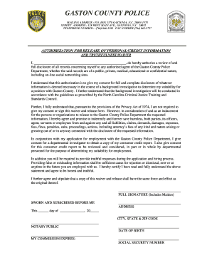 Authorization Forms Gaston County