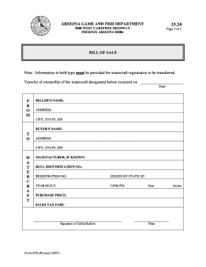 Arizona Boat Bill of Sale  Form