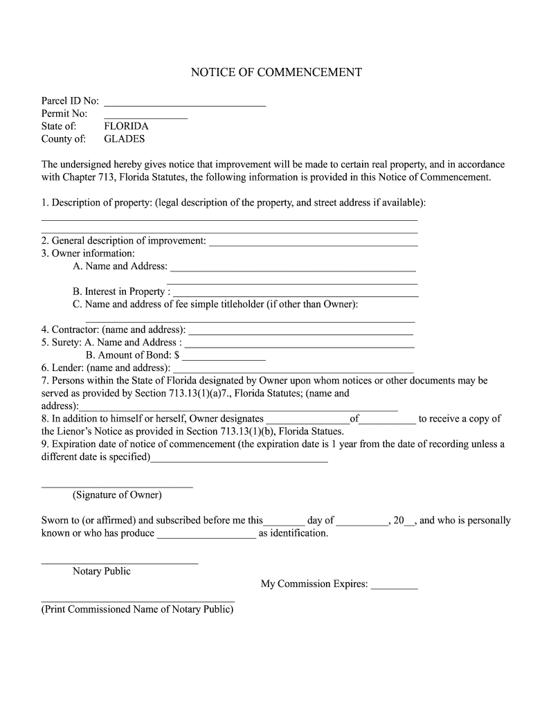  NOTICE of COMMENCEMENT Glades County 2006-2024