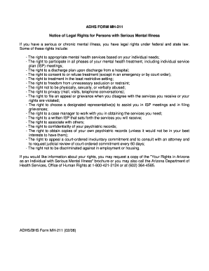 ADHS Form MH 211 Arizona Department of Health Services