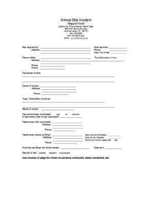 Dog Bite Incident Report Sample  Form