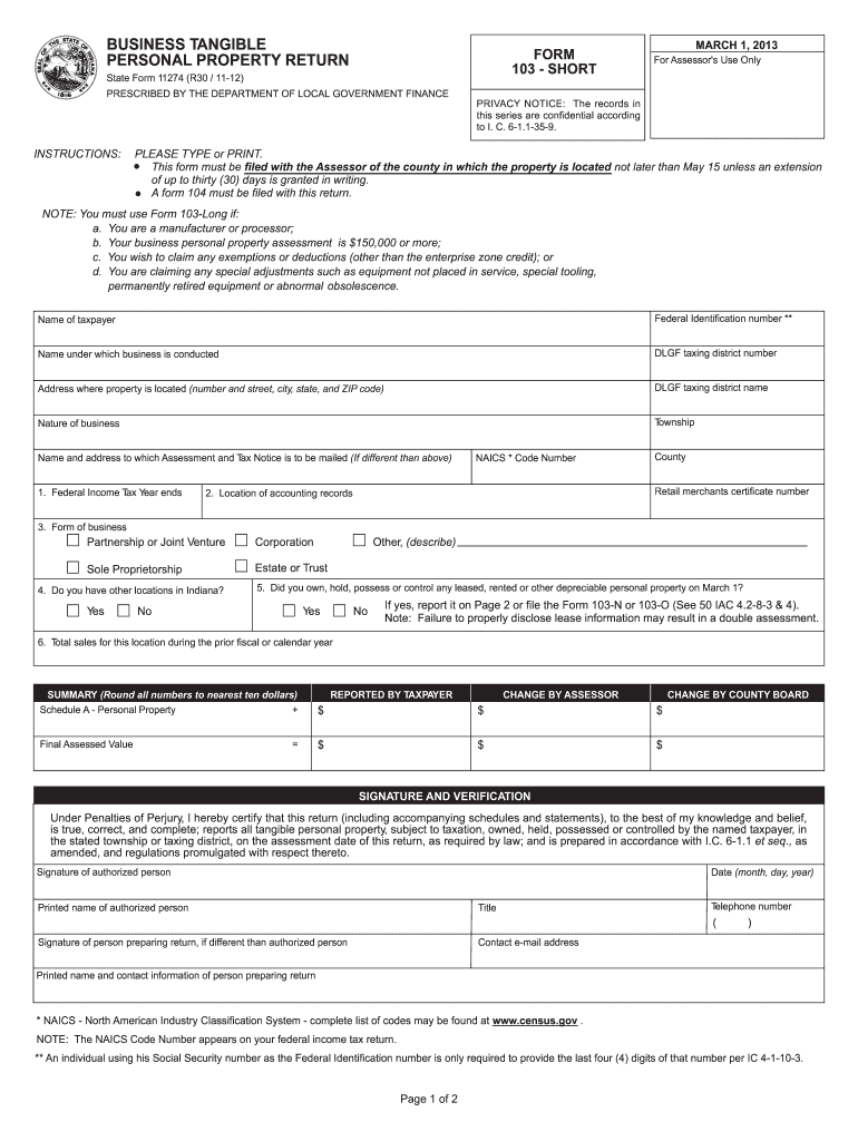  Indiana Form 103 2012