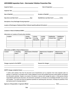 ARR150000 Inspection Form Stormwater Pollution Prevention Plan Adeq State Ar