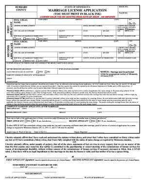 Minnesota Marriage License  Form