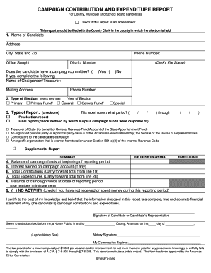 Campaign Contribution and Expenditure Report Arkansas Ethics  Form