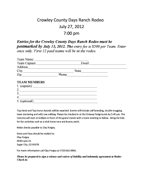 Crowley Rodeo Entry Fees Form
