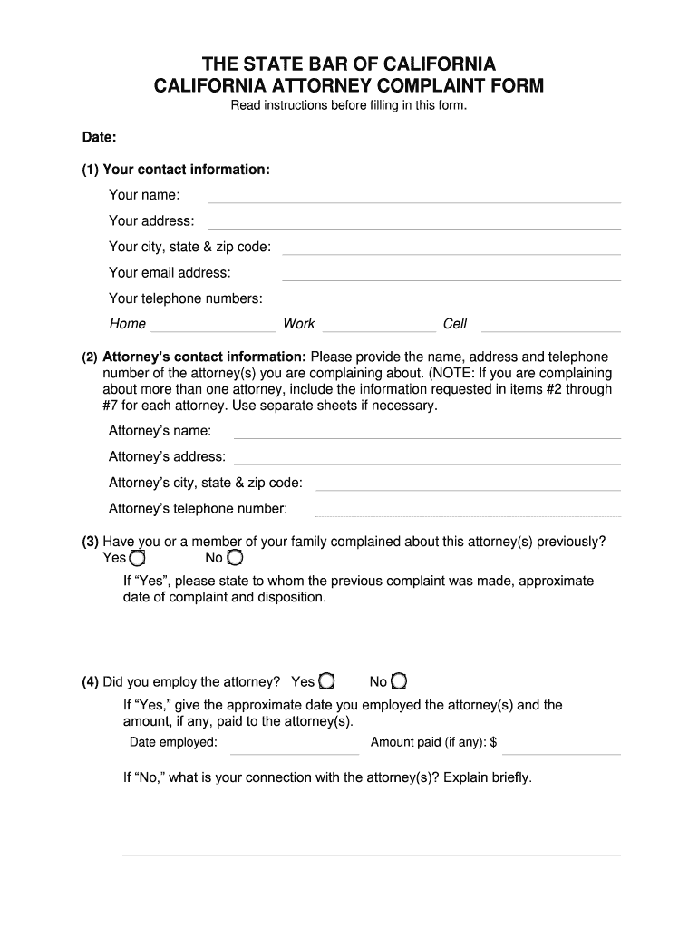 California Attorney Complaint  Form