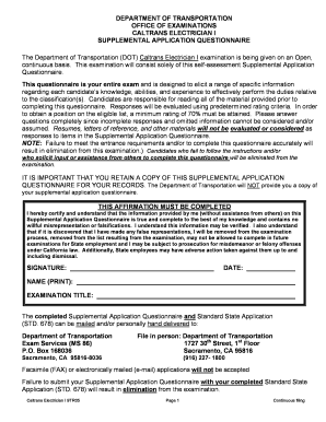 Supplemental Application for CT Electrician I California Dot Ca  Form