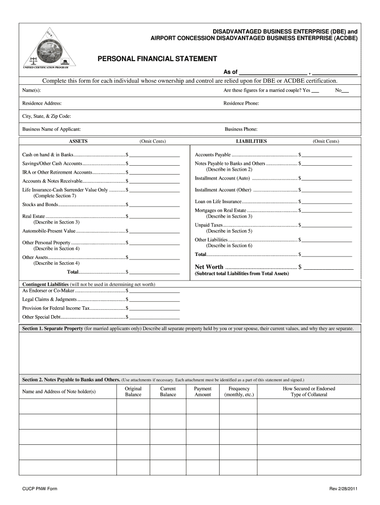 California Personal Financial Statement Form