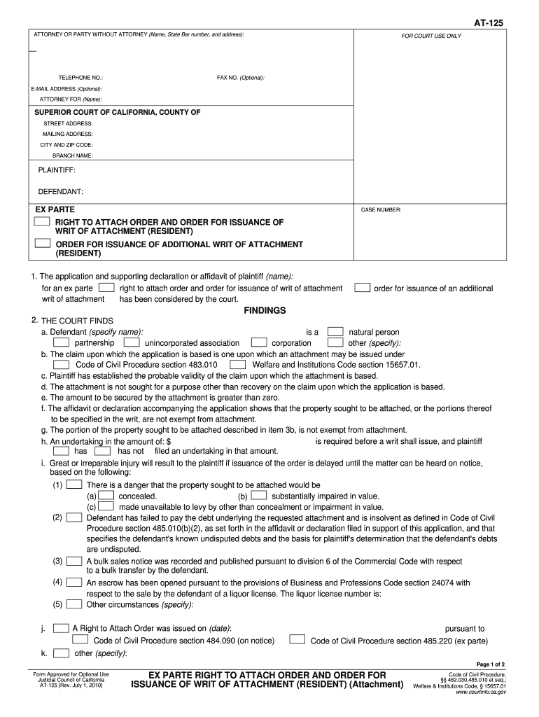 California at 125  Form