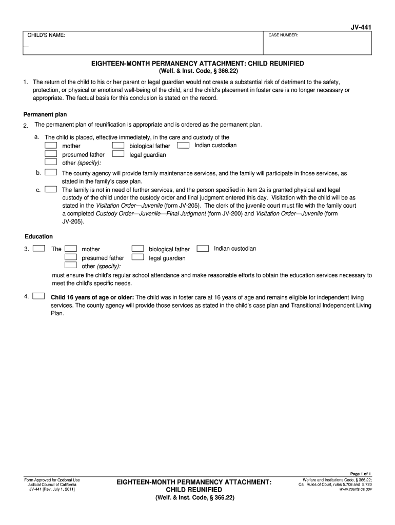 Permanency Attachment Child  Form