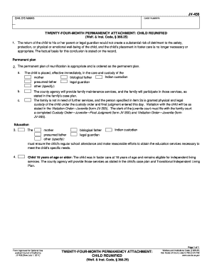 JV 456 Twenty Four Month Postpermanency Attachment Child Reunified Welf & Inst Code, 366 25 Judicial Council Forms Courts Ca