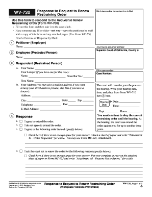 WV 720 Response to Request to Renew Restraining Order Judicial Council Forms Courts Ca