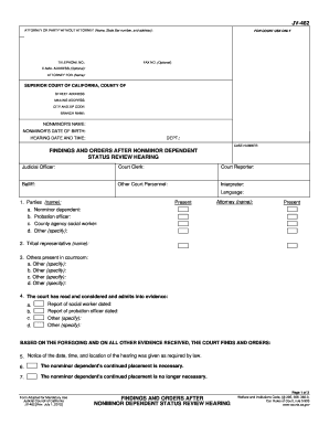  JV 462 Findings and Orders After Nonminor Dependent Status Review Hearing Judicial Council Forms 2019