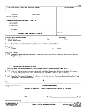  JV 590 Order to Seal Juvenile Records Judicial Council Forms Courts Ca 2007