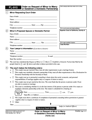  FL 915 Order on Request of Minor to Marry or Establish a Domestic Partnership Judicial Council Forms  Courts Ca 2012