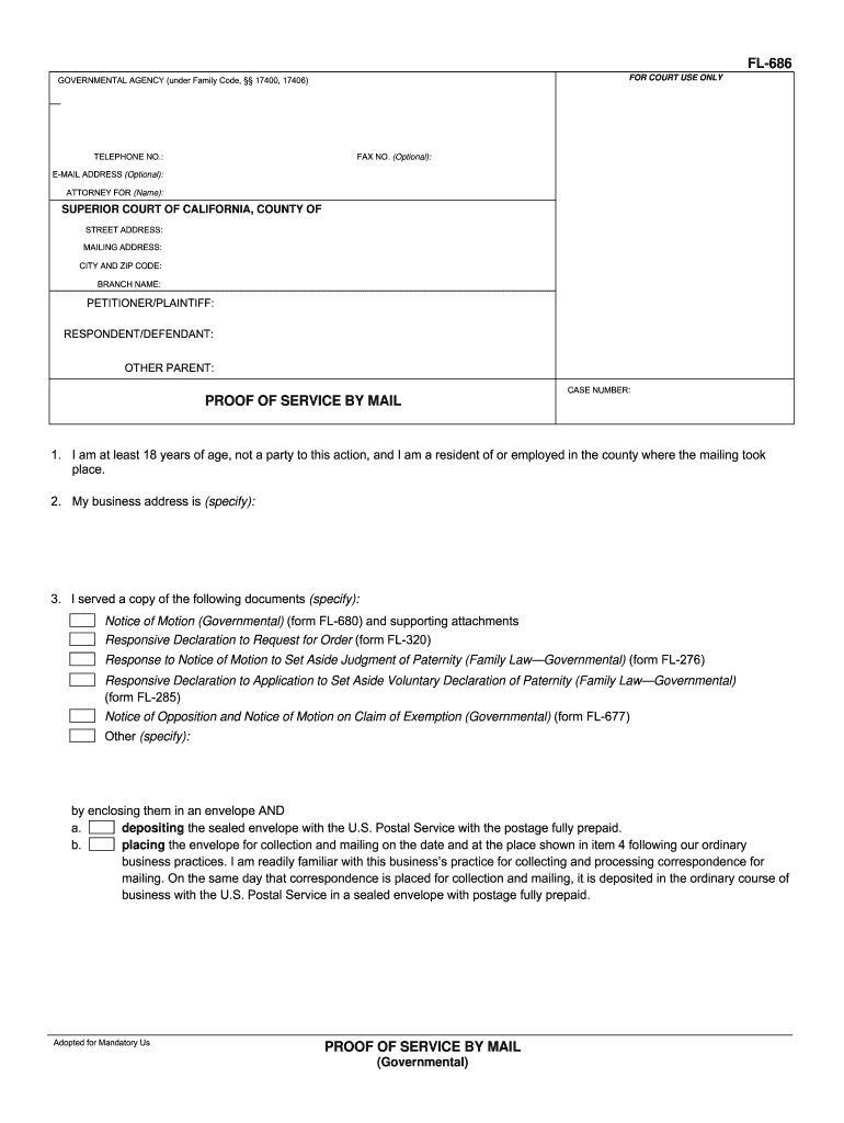  Fl 355 Form Proof of Service by Mail 2014