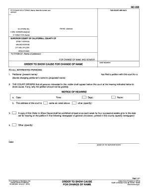  NC 220 ORDER to SHOW CAUSE for CHANGE of NAME Judicial Council Forms Courts Ca 2012