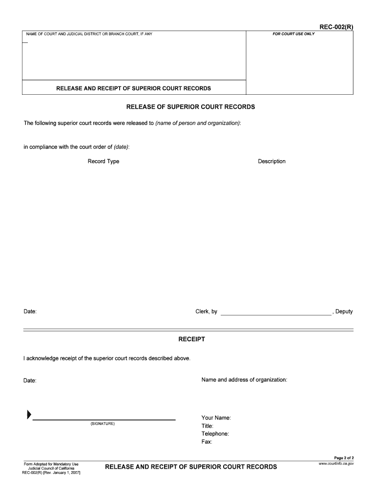 California Release Receipt  Form