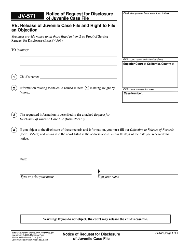  California Juvenile Court Form Jv571 2009