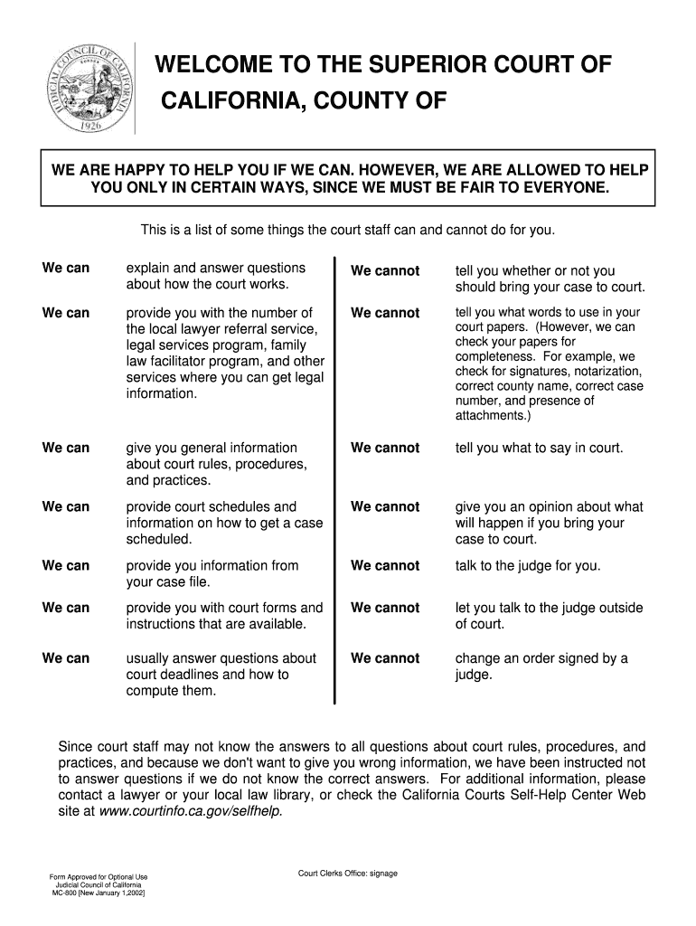 California Mc Clerks  Form