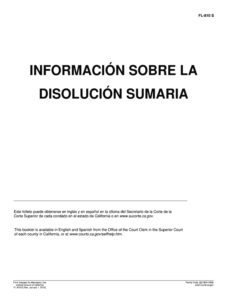 FL 810s Summary Dissolution Information Spanish Judicial Council Forms Courts Ca 2017