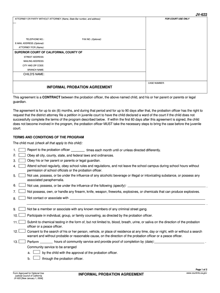 Probation Agreement  Form