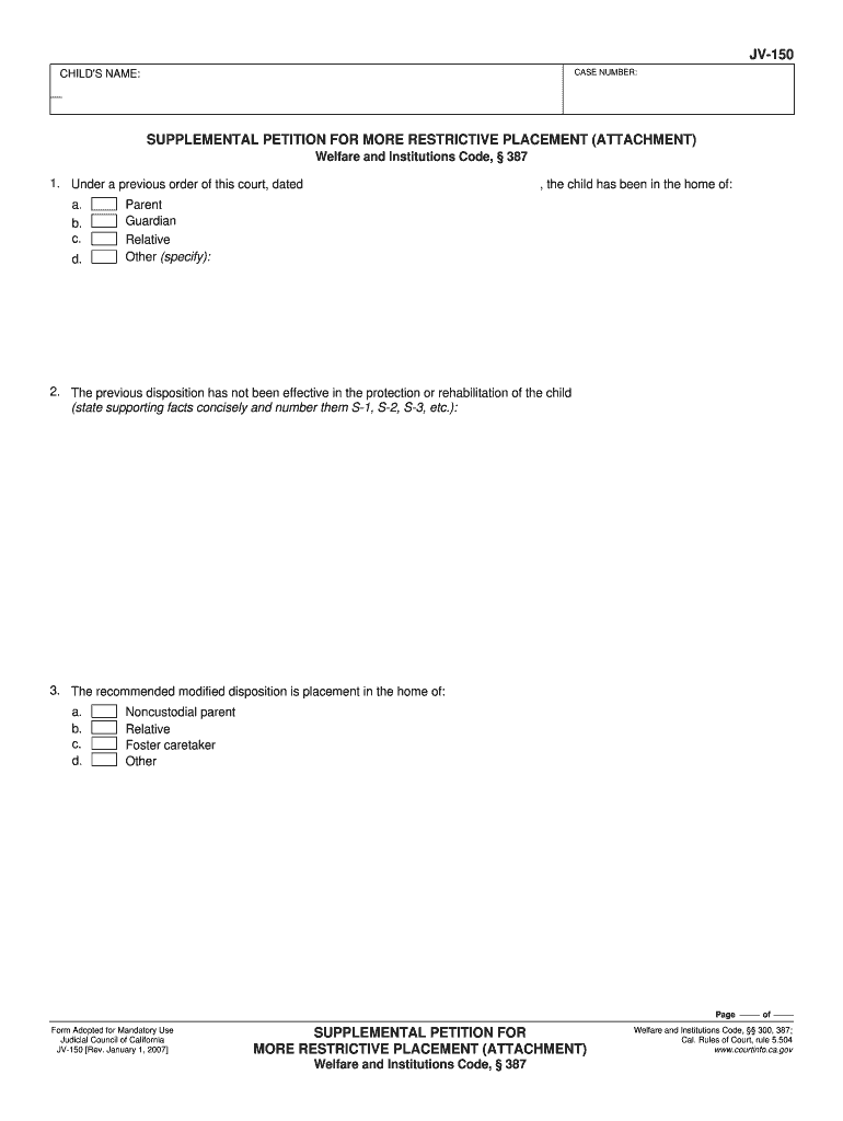 Supplemental Petition California  Form