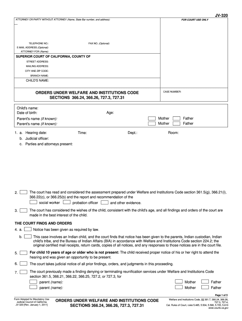  ORDERS under WELFARE and INSTITUTIONS CODE 2011