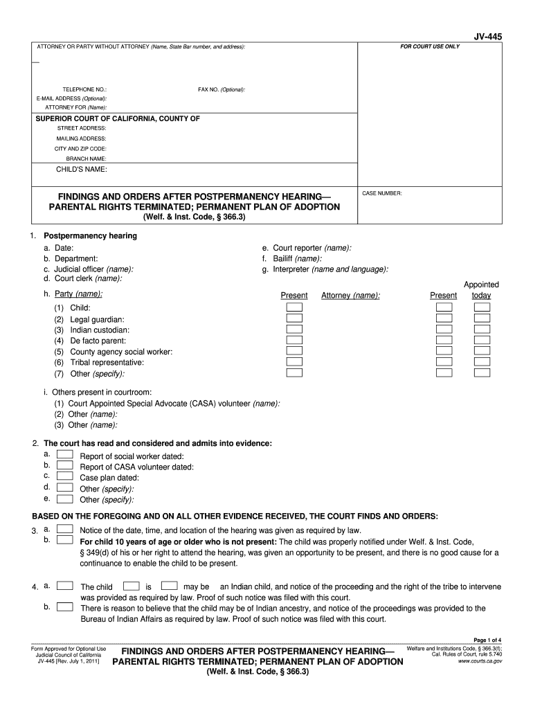  Termination of Parental Rights Form California 2011