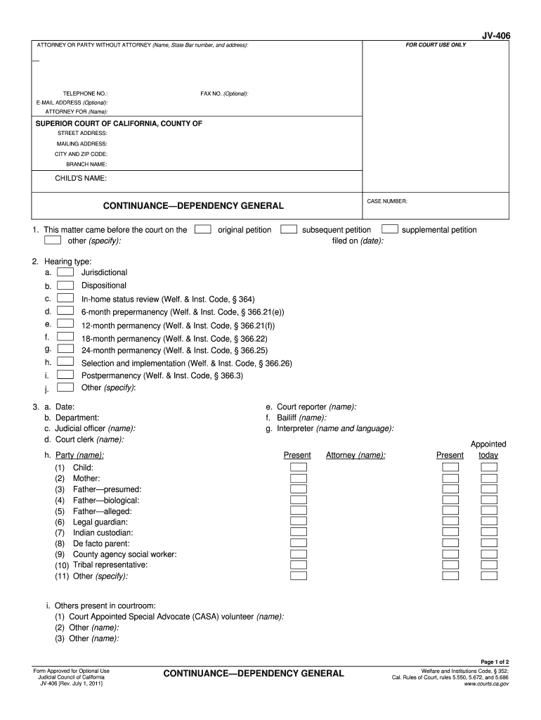 JV 406 Continuance Dependency General Judicial Council Forms