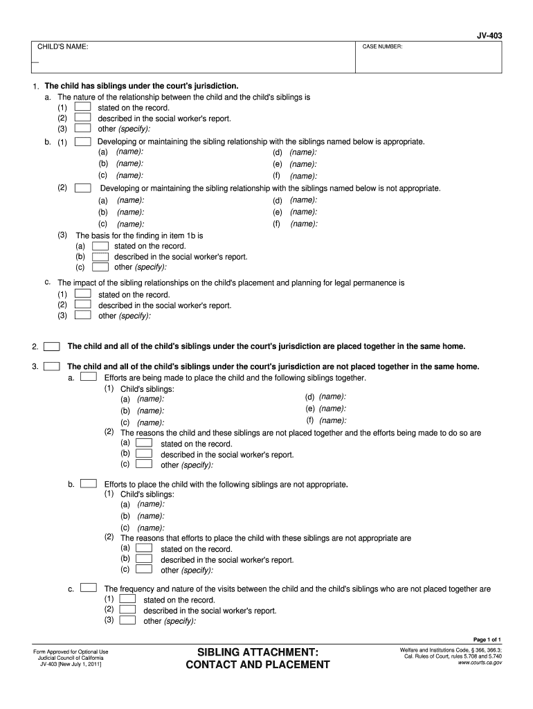  JV 403 Sibling Attachment Contact and Placement Judicial Council Forms Courts Ca 2011