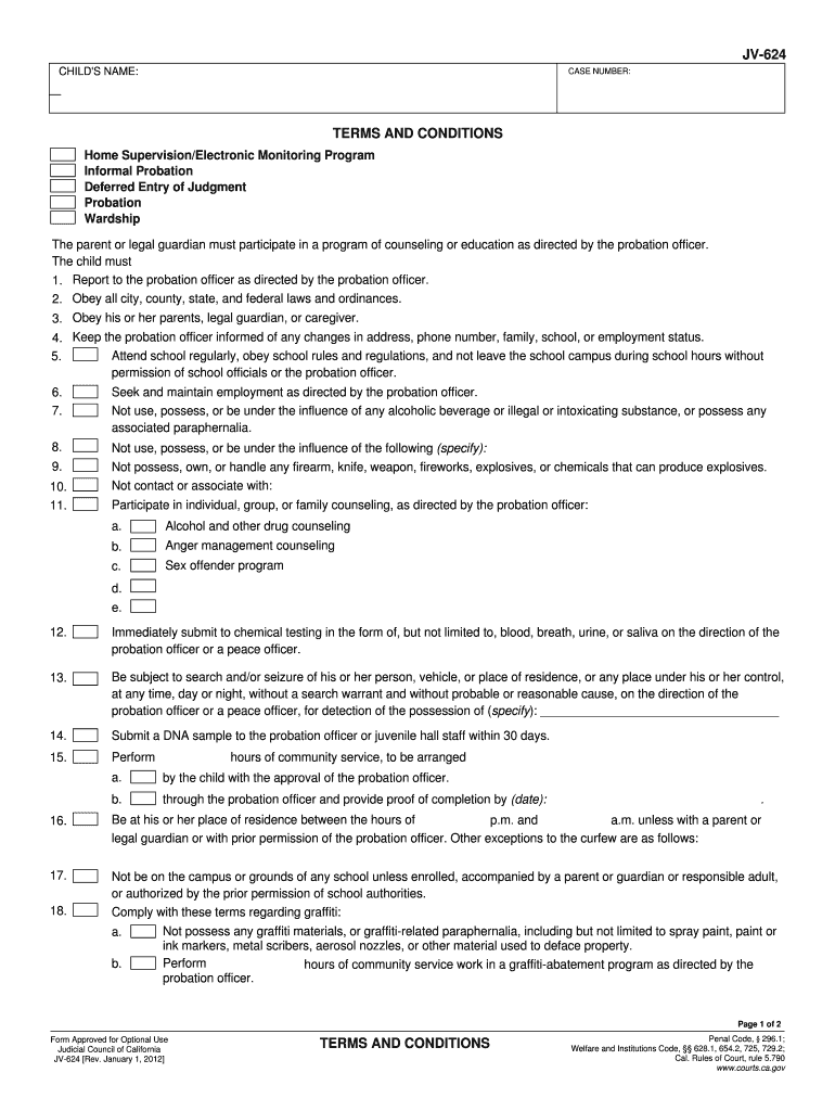 California Jv 624 Form