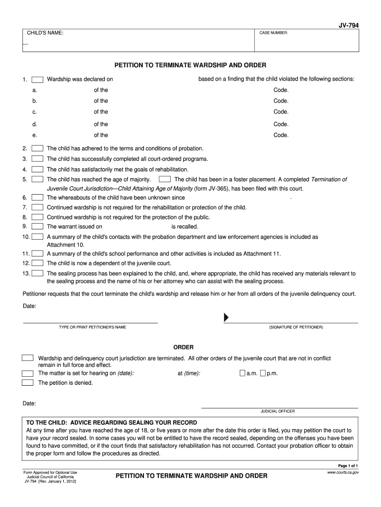  JV 794 PETITION to TERMINATE WARDSHIP    California Courts  Courts Ca 2012