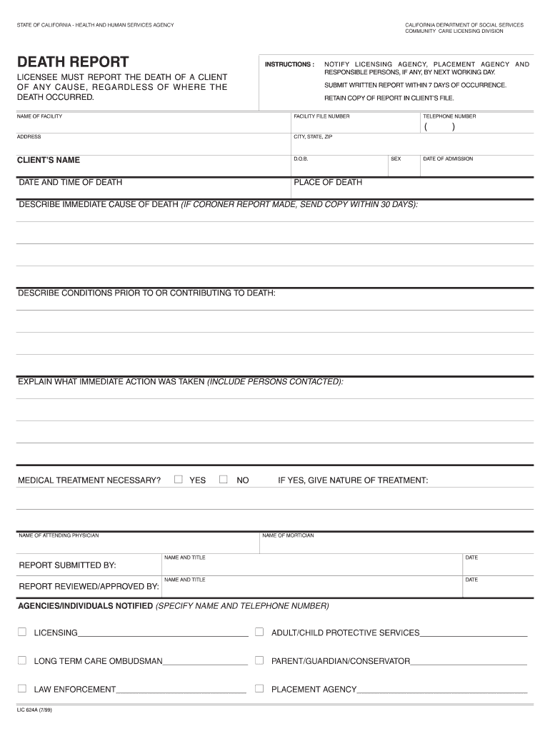 Lic 624 Death Report Form