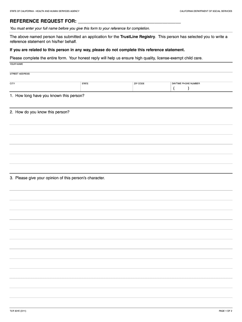 Reference Request Form Tlr 301e
