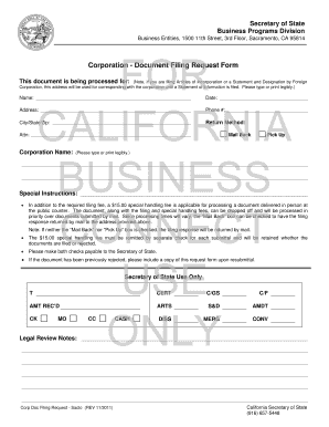 Corporation Document Filing Request Form California Secretary Sos Ca