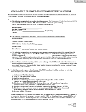 Form Medi Cal Point of Service POS NetworkInternet Agreement Dhcs Ca