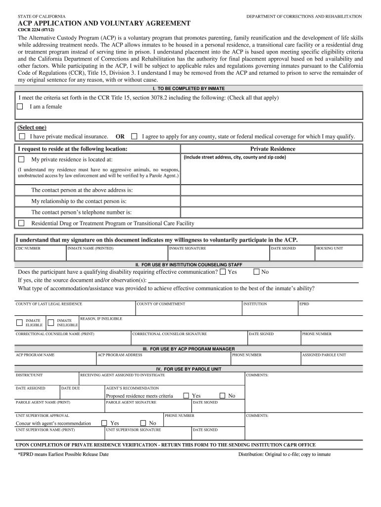  Cdcr Form 2234 2012-2023
