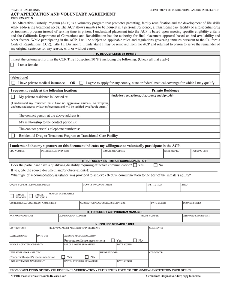  Cdcr Form 2234 2012-2024