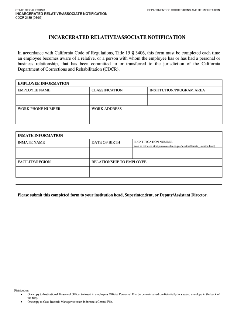  Cdcr 2189 Form 2009-2024