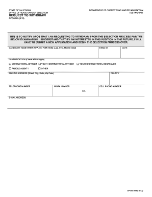 Withdraw from Exam California Department of Corrections and Cdcr Ca  Form