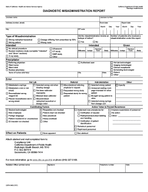 Ca Radiological Health Branch Misadministration  Form