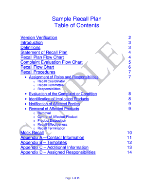 Sample Recall Plan  Form