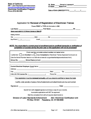 Application for Electrician Trainee Registration California Department Dir Ca  Form