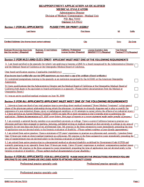 Reappointment as Qualified Medical Evaluator QME Form 104 Dir Ca 2013