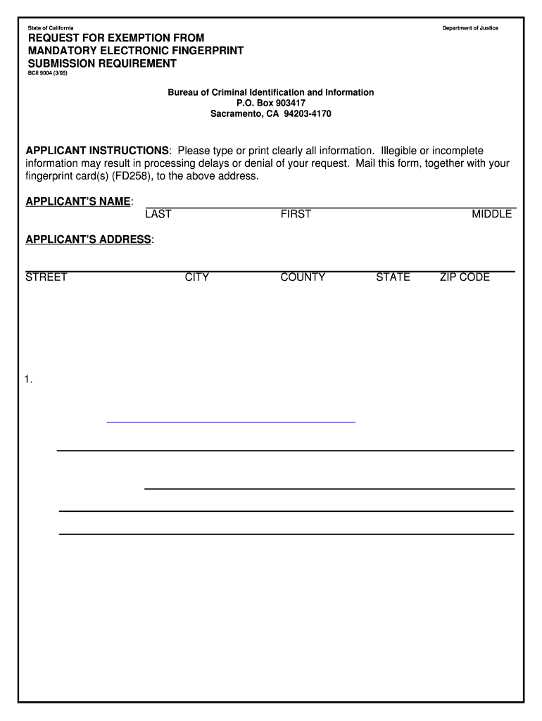 Request for Exemption from Mandatory Electronic Fingerprint Submission Requirement  Form