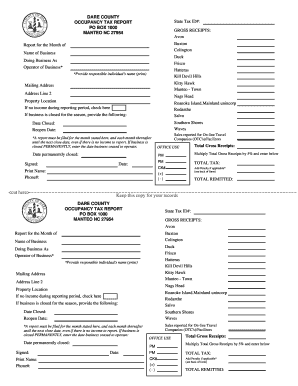 Dare County Occupancy Tax Report Form