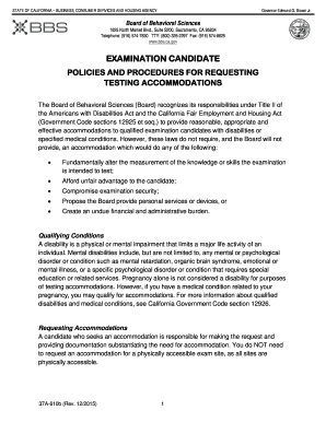 Request for Accommodation California Board of Behavioral Bbs Ca  Form